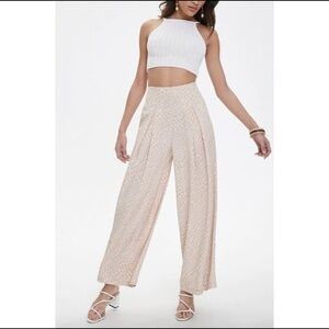 Giraffe Print High Waist Wide Leg Pants Tan/ White